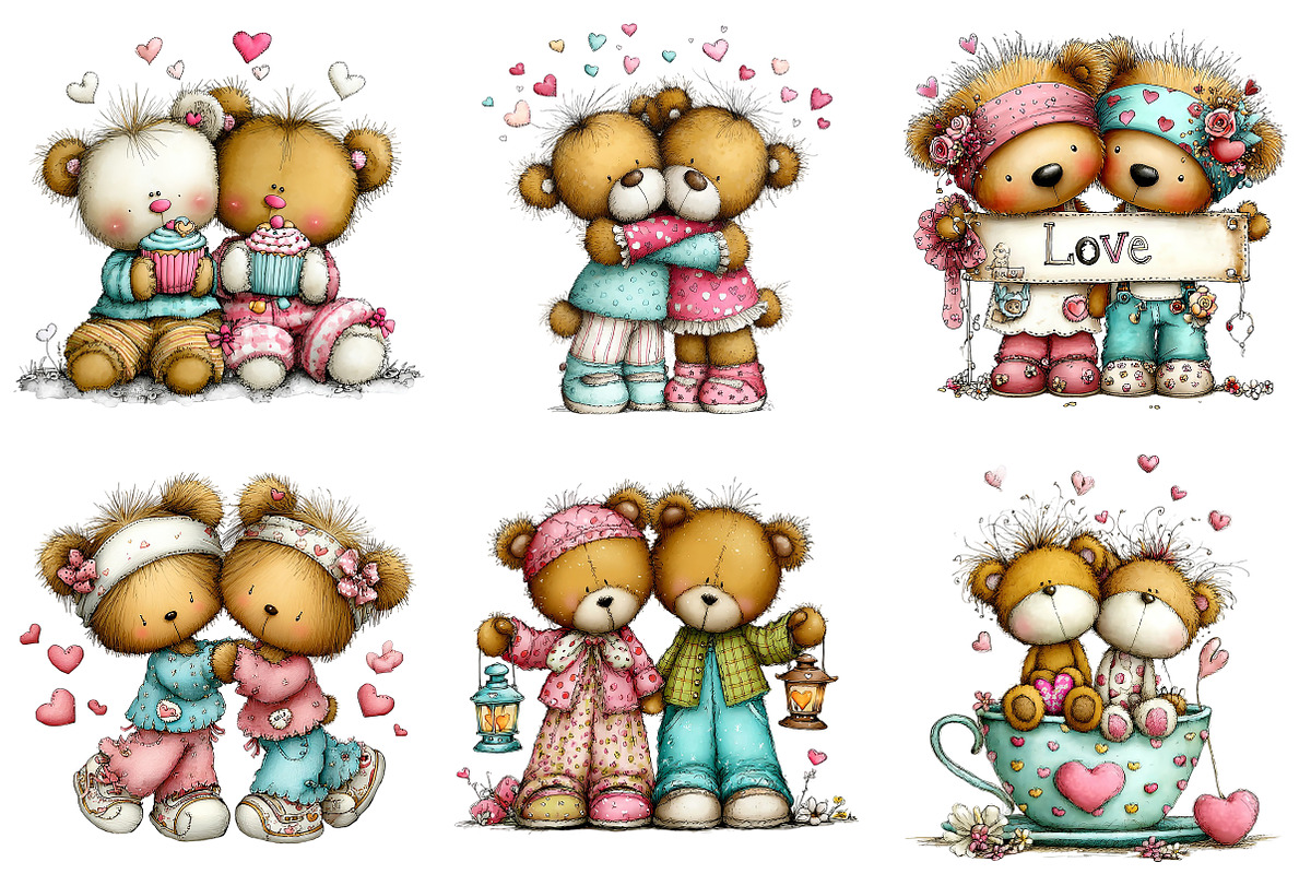 Valentine Teddy Bear Couples Clipart, an Illustration by Craft Nest (Photo 4 of 8)