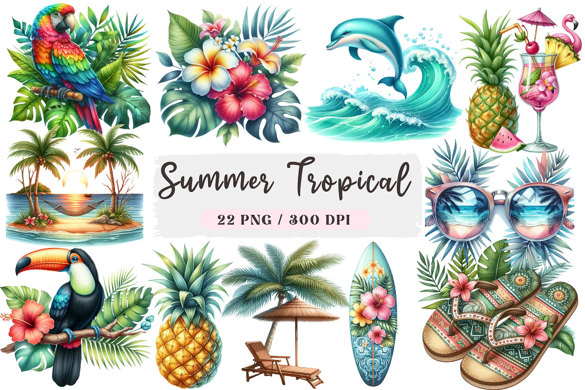 Summer Tropical Clipart, a Seasonal Illustration by DreamArtGraphic (Photo 1 of 4)