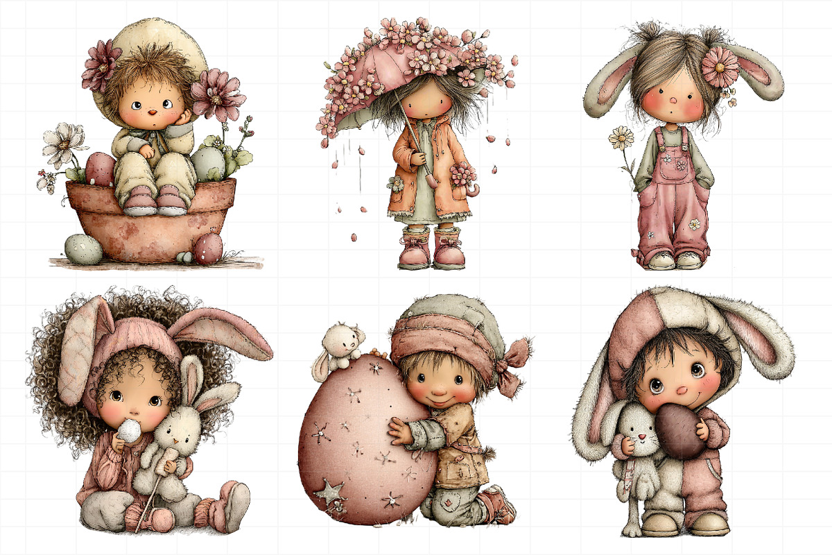 Whimsical Easter Kids Clipart Set, an Illustration by Daily.Designs (Photo 3 of 7)