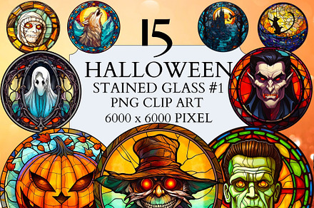 15 Stained Glass Halloween Clipart#1