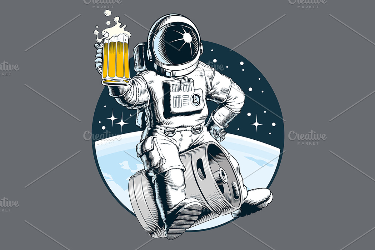 Astronaut sits on a beer keg, a Technology Illustration by Ledokolua