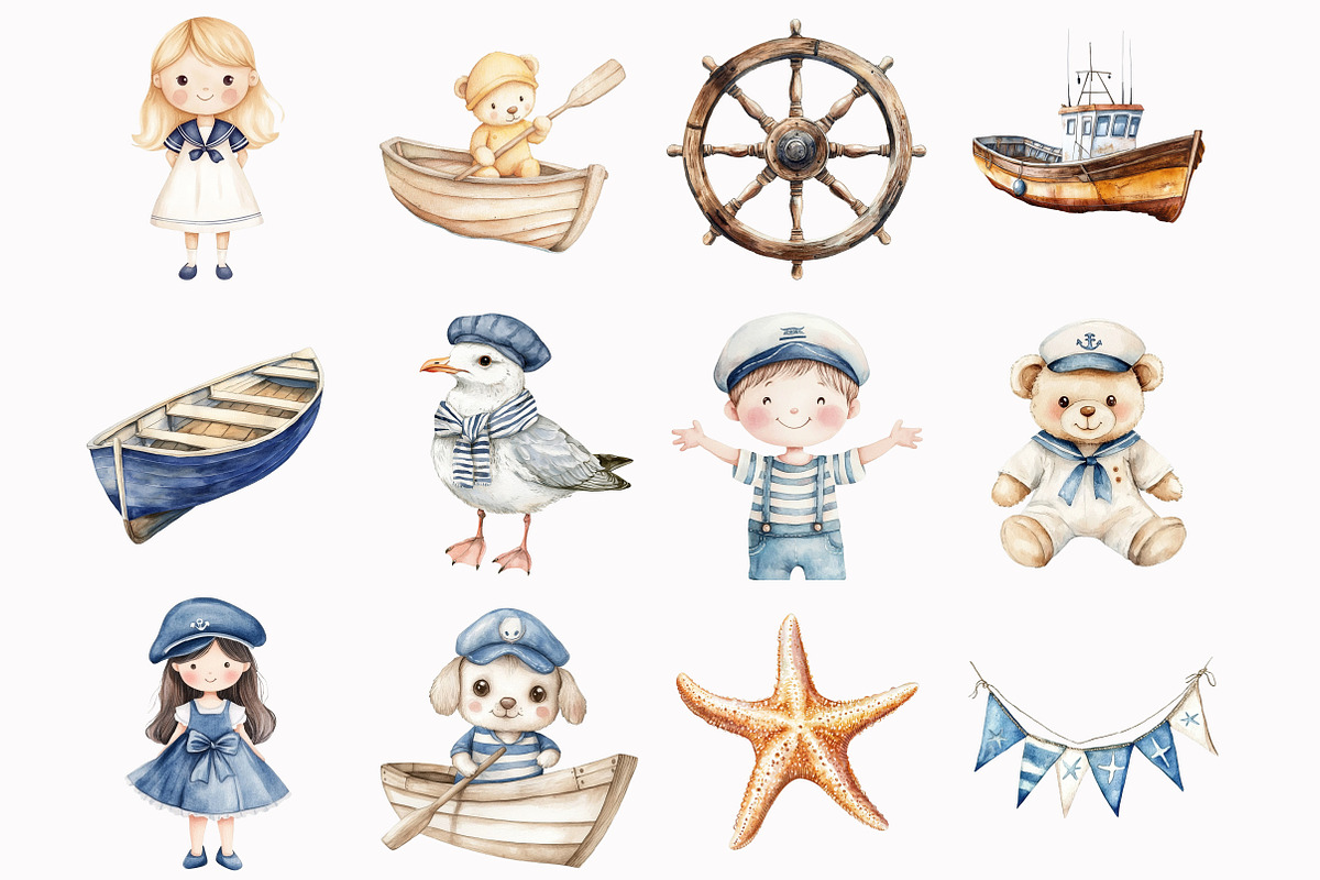 Nautical Watercolor Clipart, an Illustration by Design Market (Photo 3 of 4)