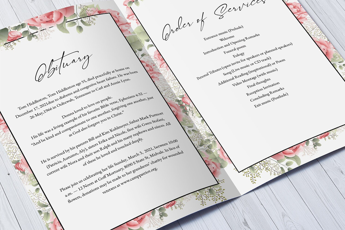 Floral Funeral Program Template, a Brochure Template by retrographix (Photo 3 of 5)