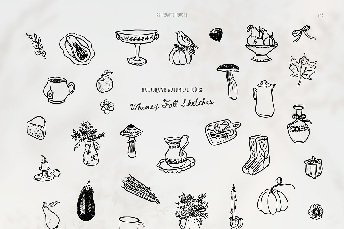 Whimsy Fall Handdrawn Autumnal Icons, a Decorative Illustration by SunnyAfternoons (Photo 6 of 11)