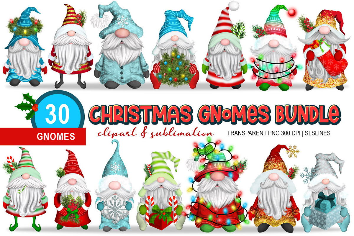 Christmas Gnomes Holiday Clipart, an Illustration by SLS Lines (Photo 1 of 7)