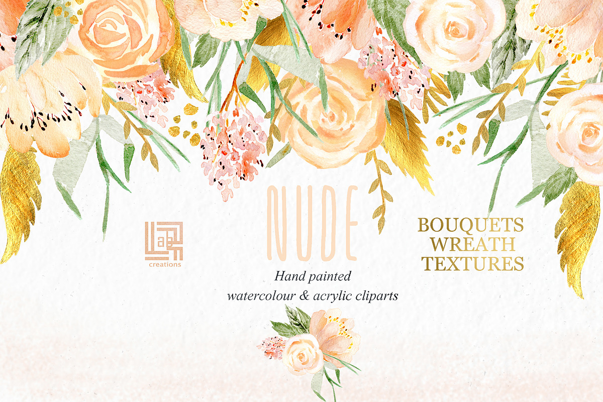 Nude & gold. Watercolor clipart, a Texture Illustration by LABFcreations (Photo 2 of 11)