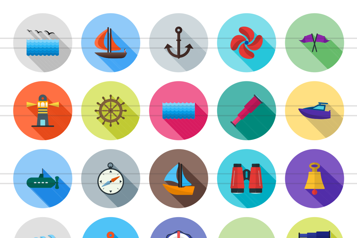 50 Sea Flat Shadowed Icons preview 2