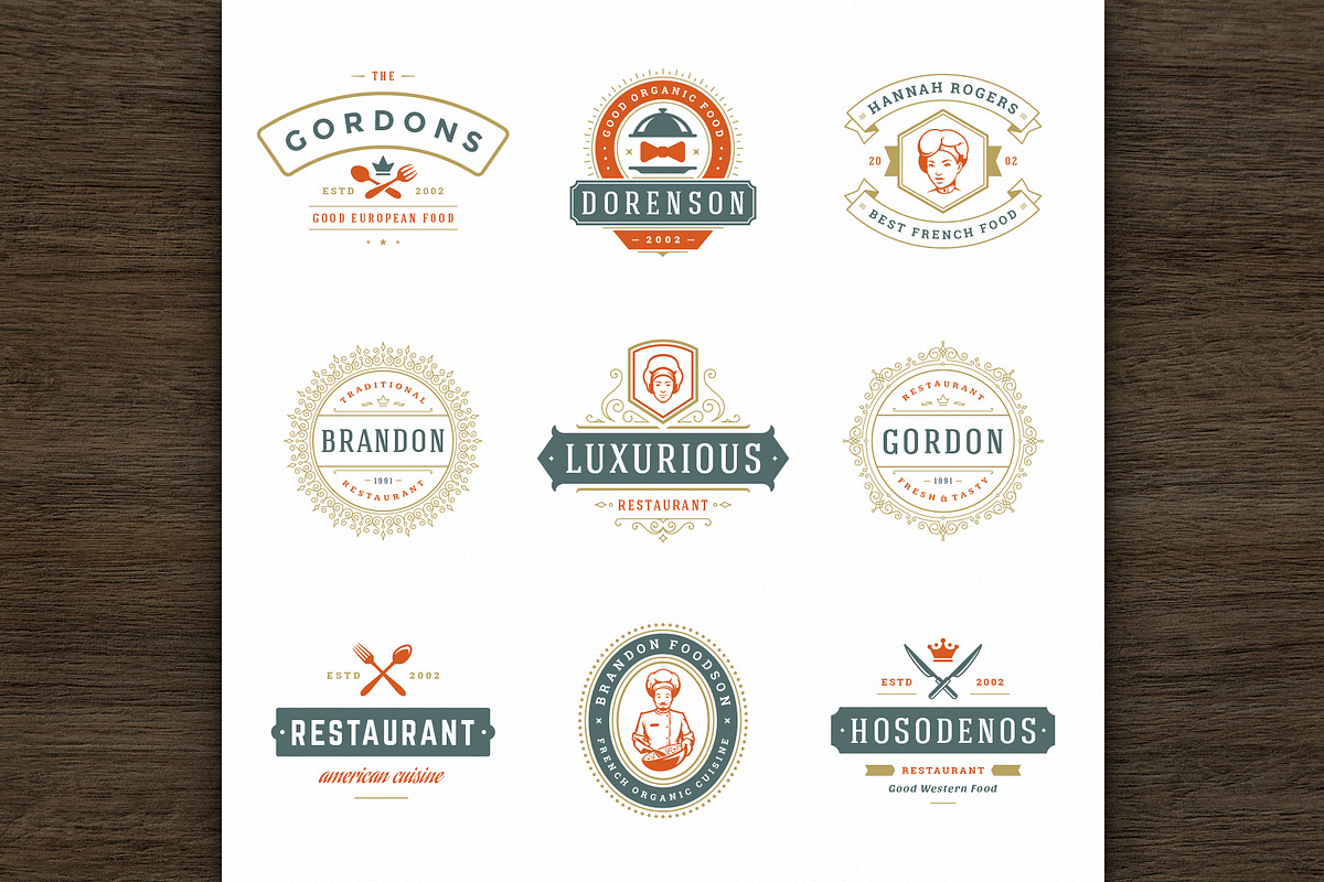 36 Restaurant Logos and Badges, a Branding & Logo Template by Vasya Kobelev (Photo 2 of 16)