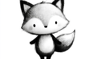 Cute black and white fox doodle illustration set in hand drawn c, an Animal Photo by José Manuel Gelpi
