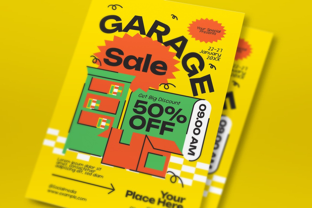 Yellow Quirky Garage Sale Flyer Set, a Flyer Template by graphicook (Photo 2 of 3)