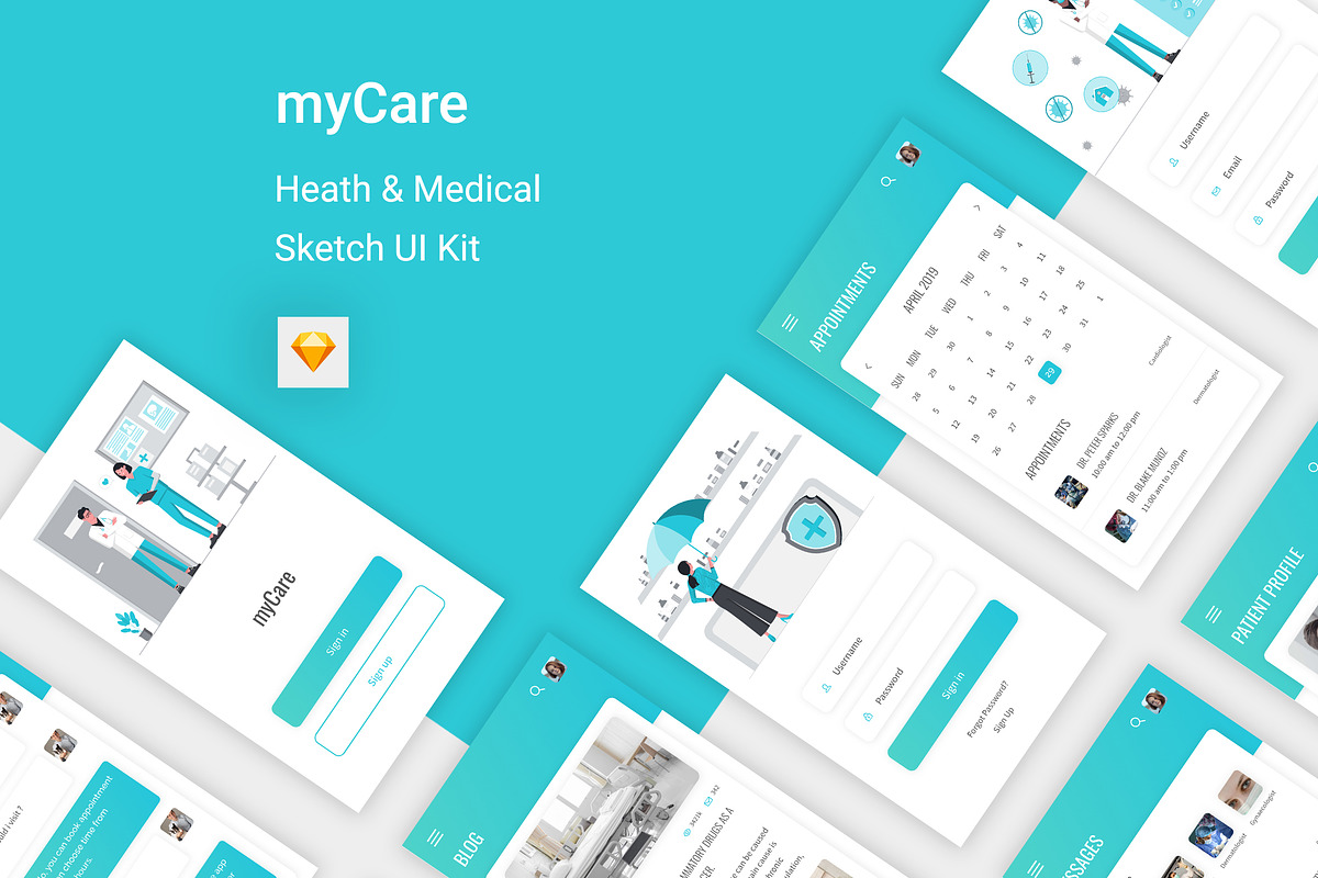 myCare - Health & Medical Sketch App, an UI Kit Template by themelove (Photo 1 of 11)