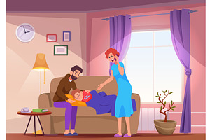 High temperature. Mom calls a doctor, an Object Illustration by Onyx
