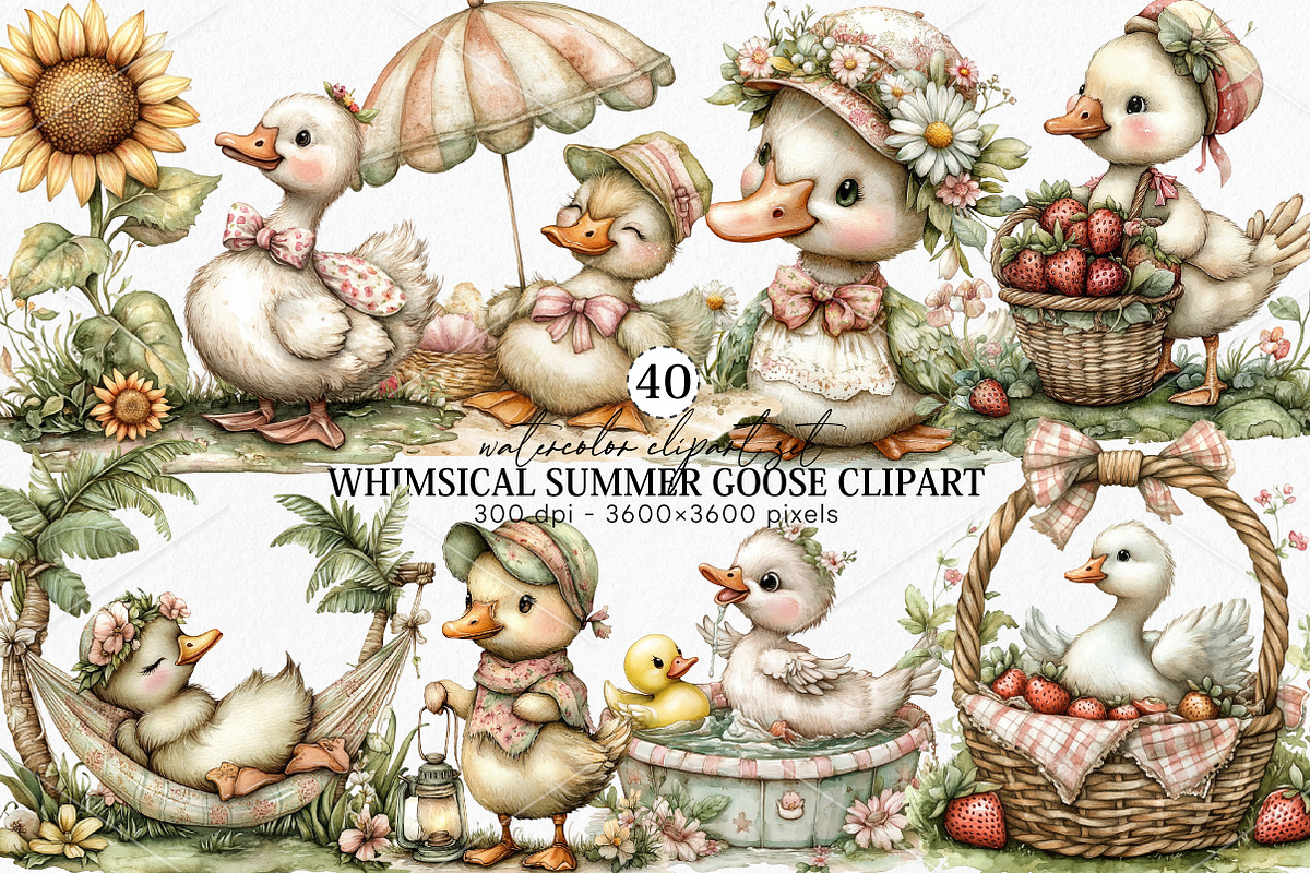 Whimsical Summer Goose Clipart PNG, a Seasonal Illustration by Canvas Craft (Photo 1 of 7)