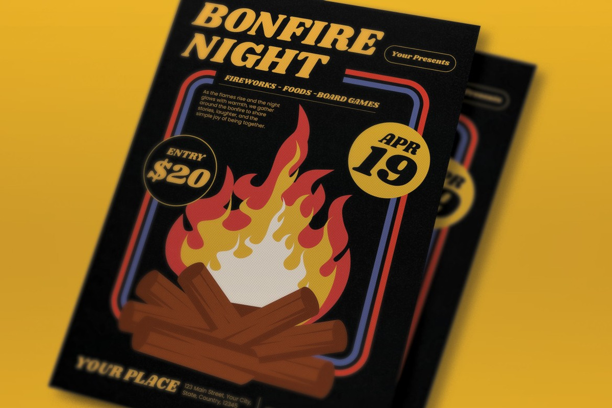 Black Yellow Bonfire Night Flyer Set, a Flyer Template by graphicook (Photo 2 of 3)