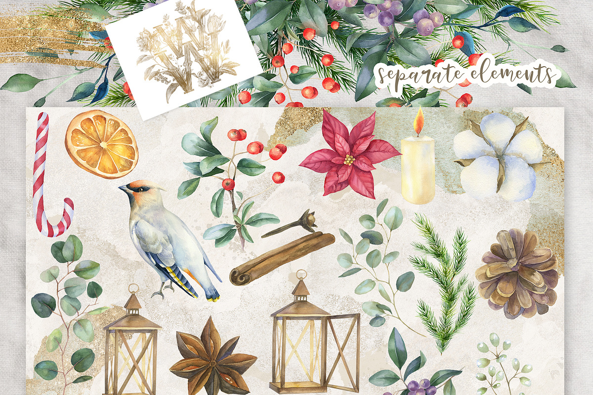 Watercolor Christmas collection, a Decorative Illustration by WonderWonder (Photo 6 of 19)