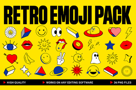 Retro Emoji Pack, an Object Graphic by Pixflow