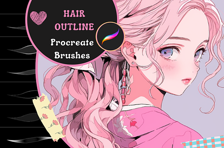 Outline Hair Brushes for Procreate, a Brush Add-On by nikiartcorner