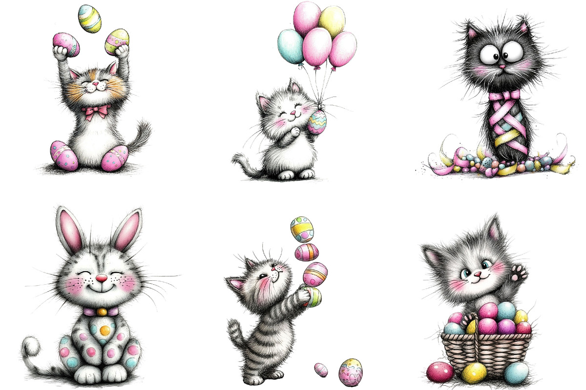 Whimsical Funny Easter Cat Clipart, an Illustration by Designking (Photo 2 of 5)