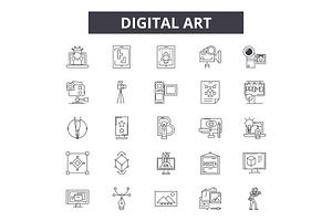 Digital Art Line Icons, Signs Set