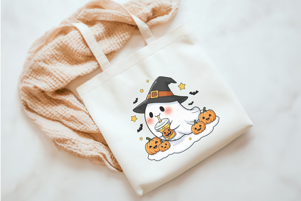 Cute Halloween Ghost and Cat Png, an Illustration by Watercolor design (Photo 3 of 3)