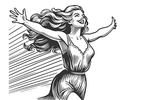 Joyful woman with flowing hair, a Person Illustration by AlexArt