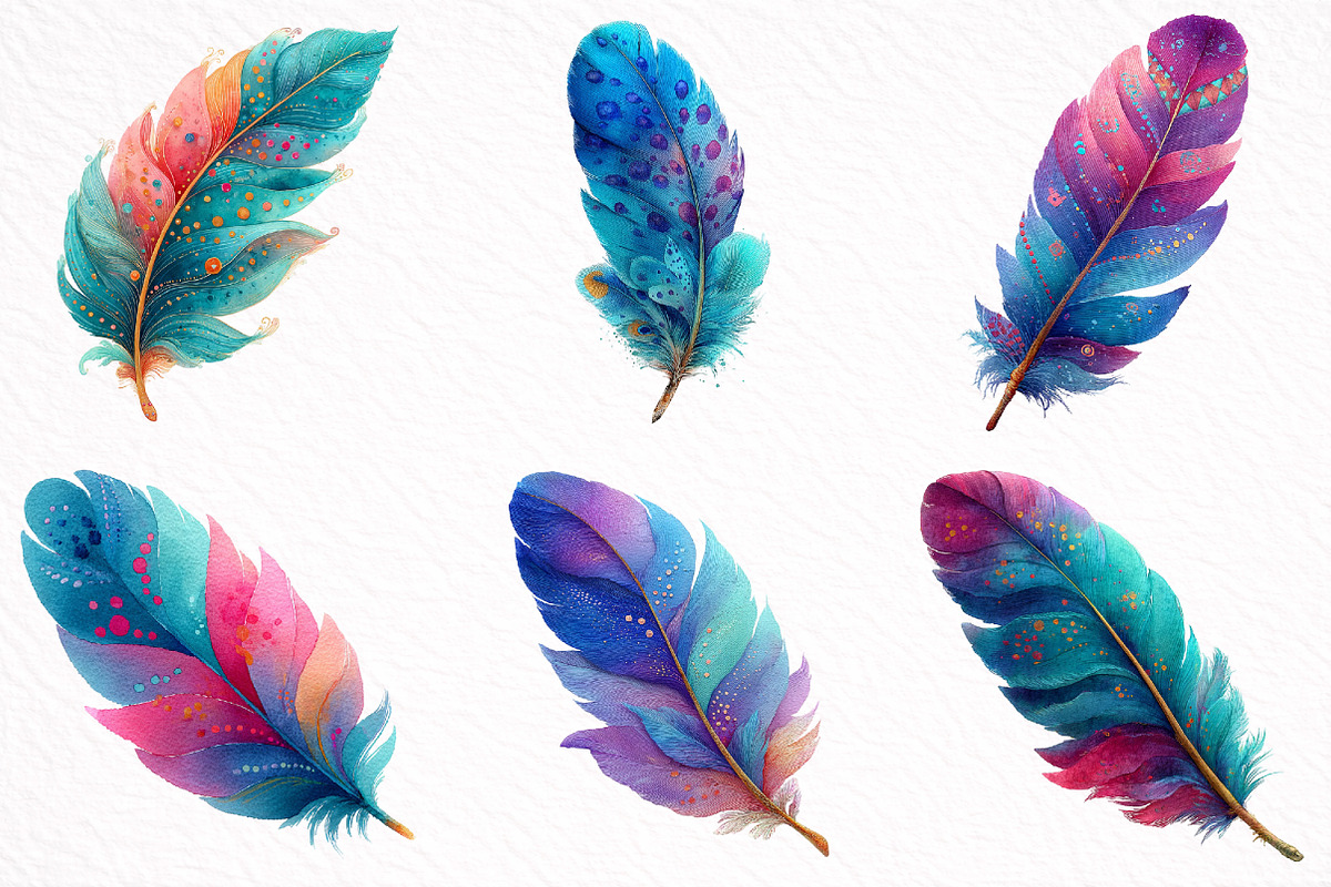 Watercolor Feather Clipart, an Illustration by DreamArtGraphic (Photo 2 of 8)