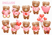 Valentine watercolor bear clipart, an Animal Illustration by Vavavan Artwork (Thumbnail 2 of 4)