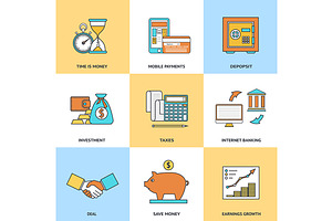 Modern financial line icons set