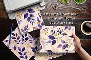 Elegant Purple Leaves Digital Paper, a Background Graphic by V Design Creator (Thumbnail 3 of 12)
