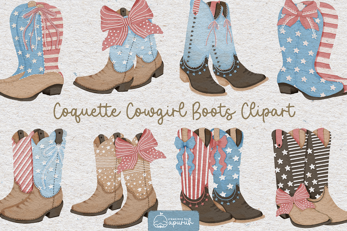 Coquette Cowgirl Boots 4th of July, a Decorative Illustration by creationsbyapuruh (Photo 1 of 7)