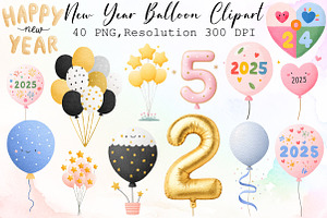 New Year Balloon Clipart, an Illustration by Sublimation Artist