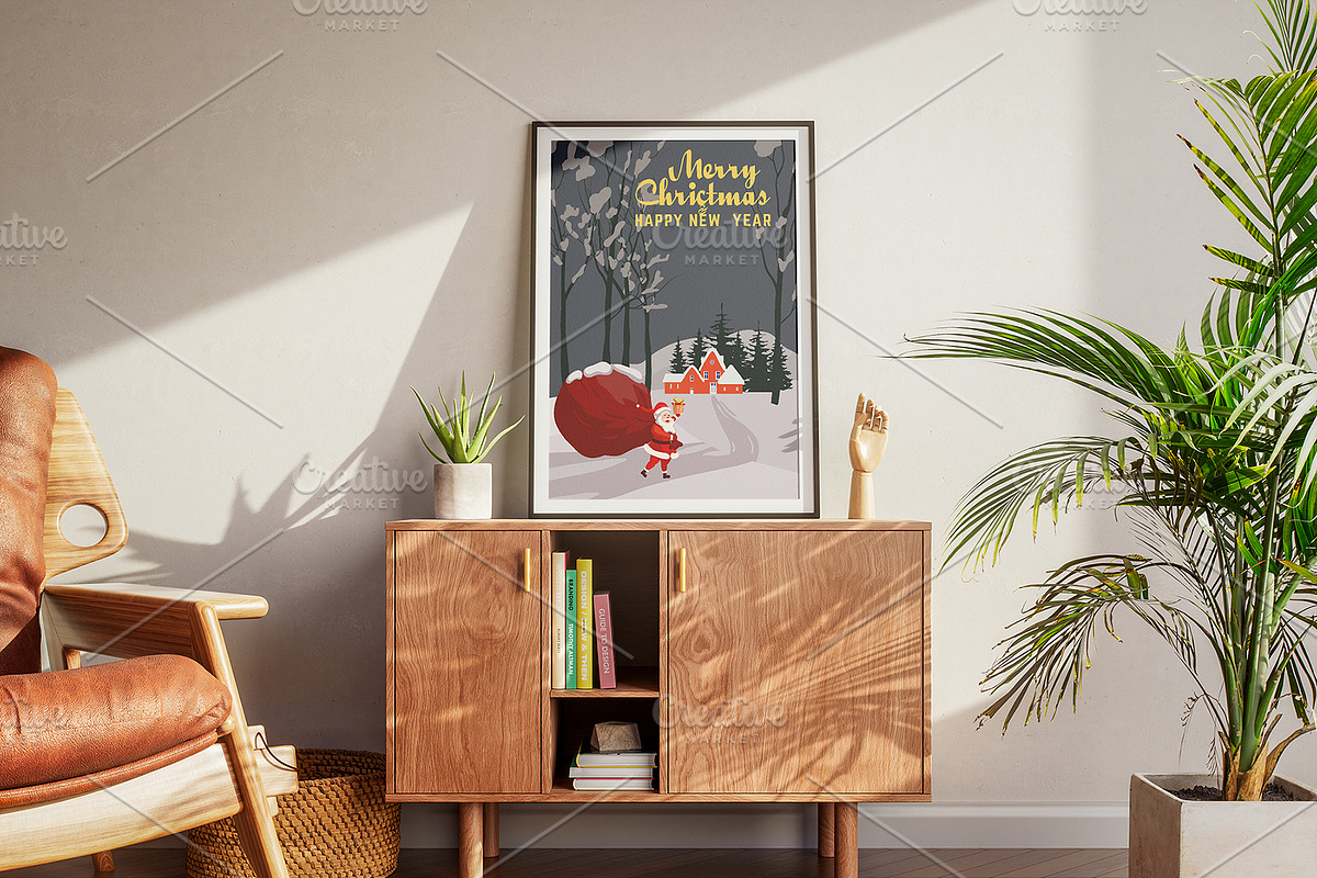 Retro poster Santa Claus with big, a Seasonal Illustration by Vector_Up (Photo 7 of 7)