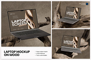 Laptop Mockup on Wood, a Mac Mockup by Budogol Studio (Thumbnail 1 of 5)