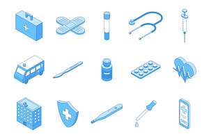 Isometric line medical icons, a Healthcare Illustration by Valerie Bodnar