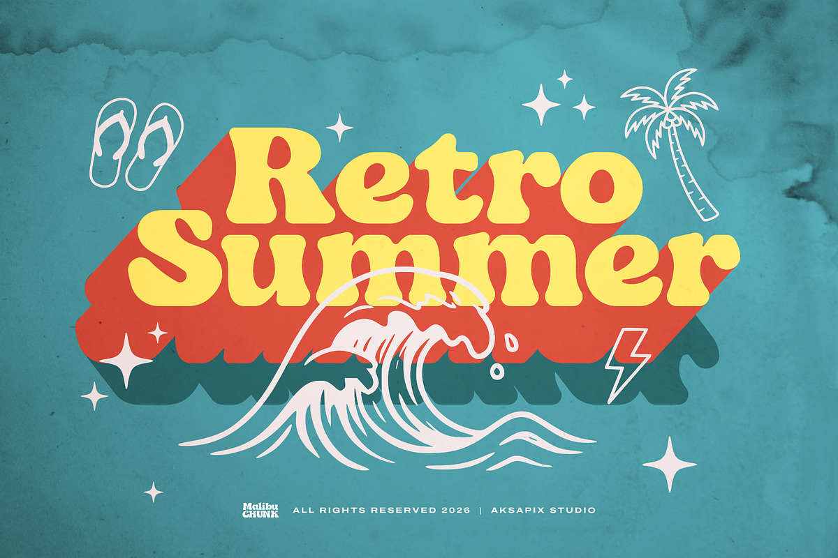 Malibu Chunk - Retro Groovy Font, a Sans Serif Font by Aksapix Studio (Photo 5 of 8)