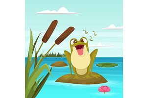 Frog singing. cartoon frog mascot, an Animal Illustration by Onyx