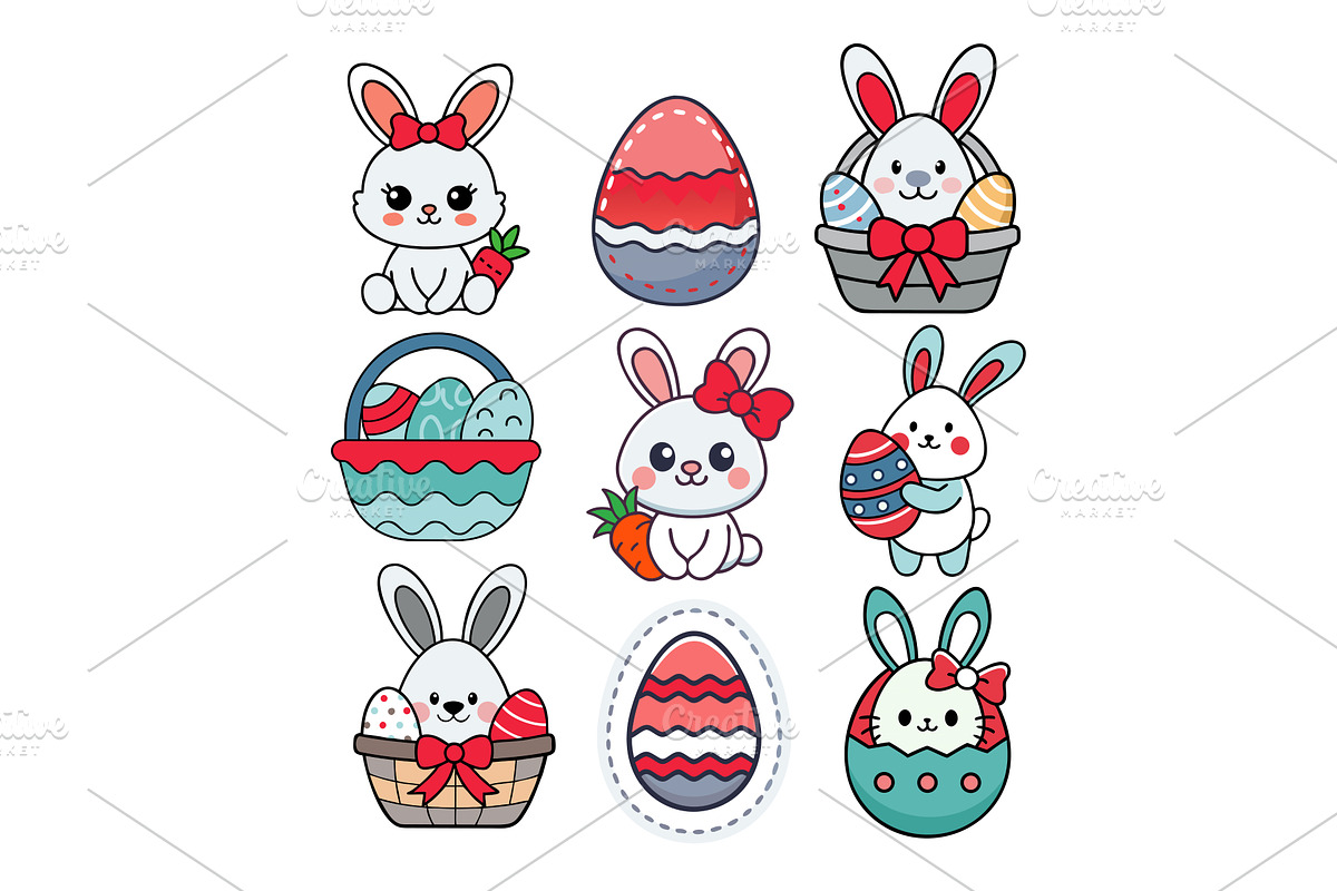 Cute easter bunnies and decorated, an Object Illustration by AlexZeL