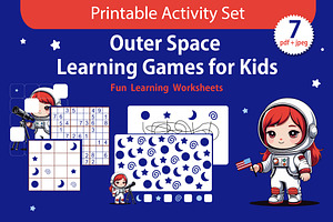 Outer Space Learning Games for Kids, a Stationery Template by L- design studio