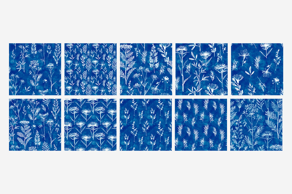 Seamless Cyanotype Floral Pattern wi, a Pattern Graphic by irina.vaneeva (Photo 4 of 8)