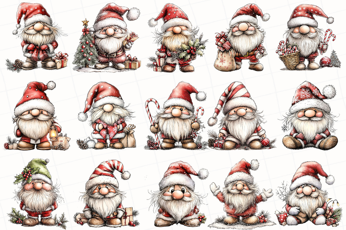 Whimsical Christmas Gnome Clipart, an Illustration by OK Design (Photo 6 of 6)