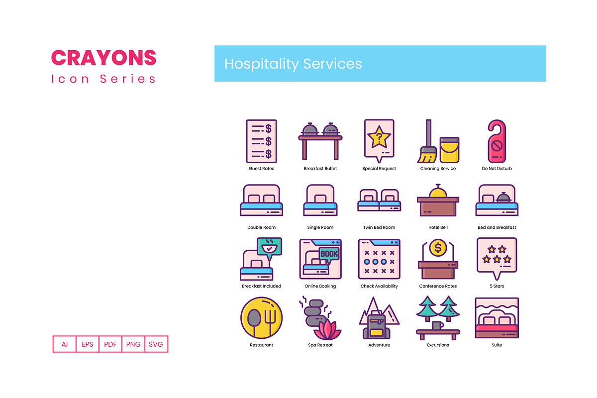 80 Hospitality Services  Icons, an Icon by Flat Icons (Photo 5 of 9)