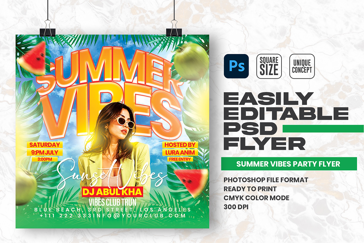 Summer Vibes Party Flyer Design, a Flyer Template by Shajib Shikder (Photo 1 of 2)