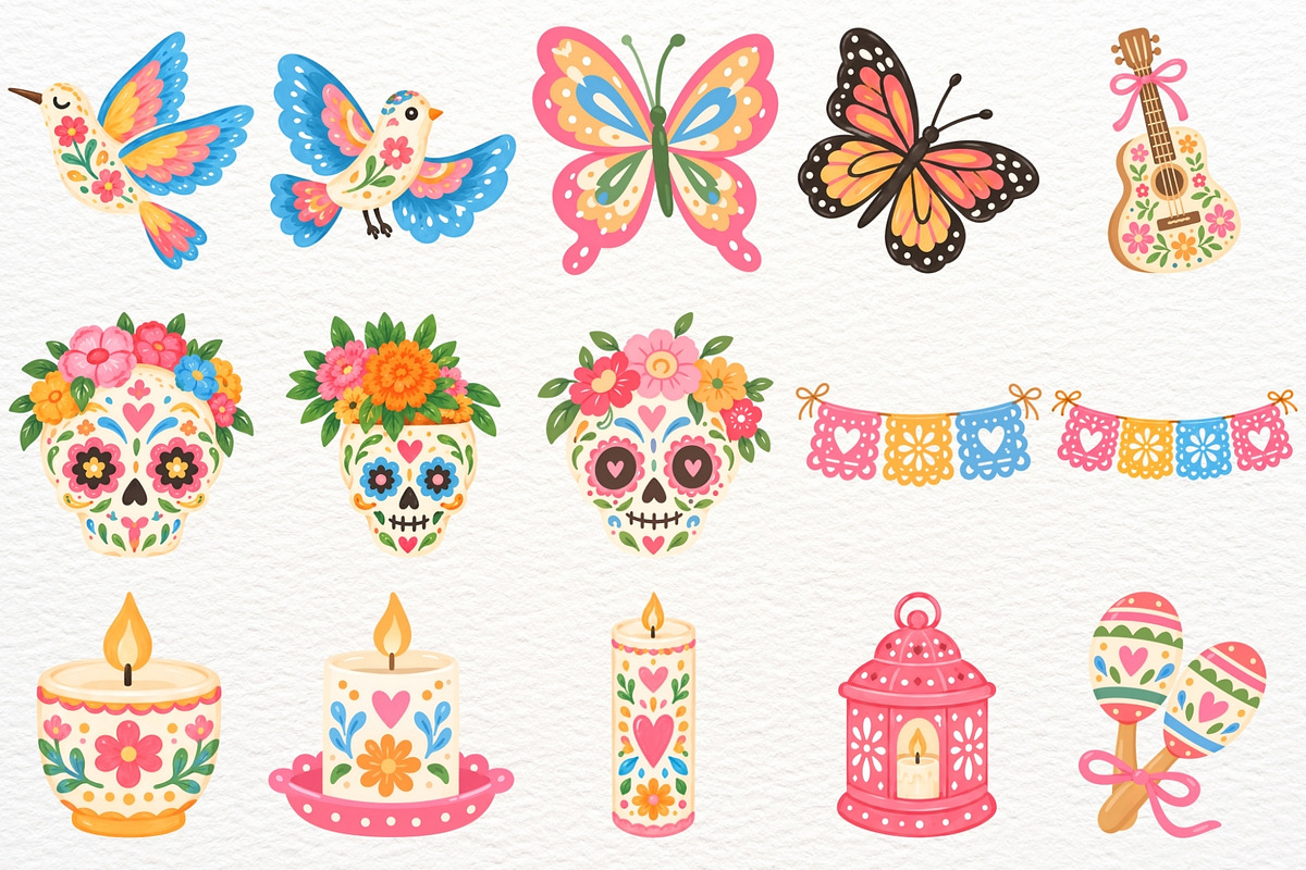 Dia de los Muertos Clipart Halloween, a Seasonal Illustration by SugarCloudStudioArt (Photo 4 of 5)