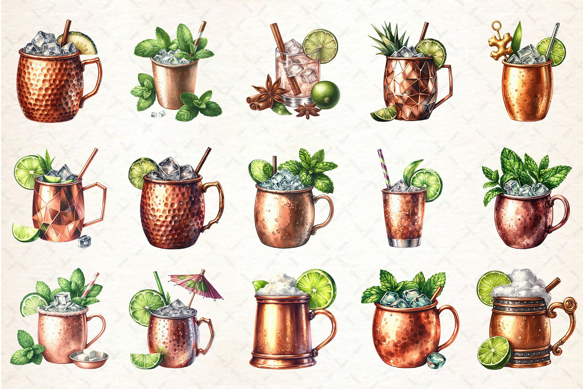 Moscow Mule Cocktail Watercolor Clip, an Illustration by Rose Art (Photo 3 of 8)