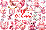 Pink Baby Girl Nursery Clipart, an Illustration by Watercolor design (Thumbnail 1 of 4)