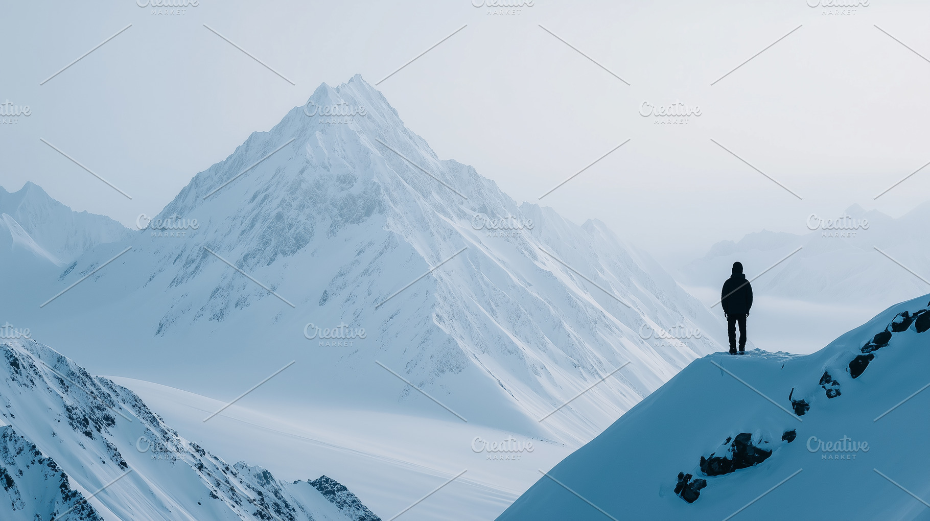 Lone hiker standing on a snowy peak, a Nature Photo by MistyDay