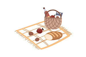 Picnic snack in basket vector icon, a Food Illustration by vectorpointstudio