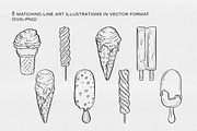 Watercolor & Line Art Ice Cream Set, a Food Illustration by Garden in frame (Thumbnail 4 of 8)