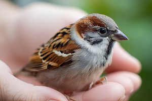 Small sparrow perches gently on, an Animal Photo by MistyDay