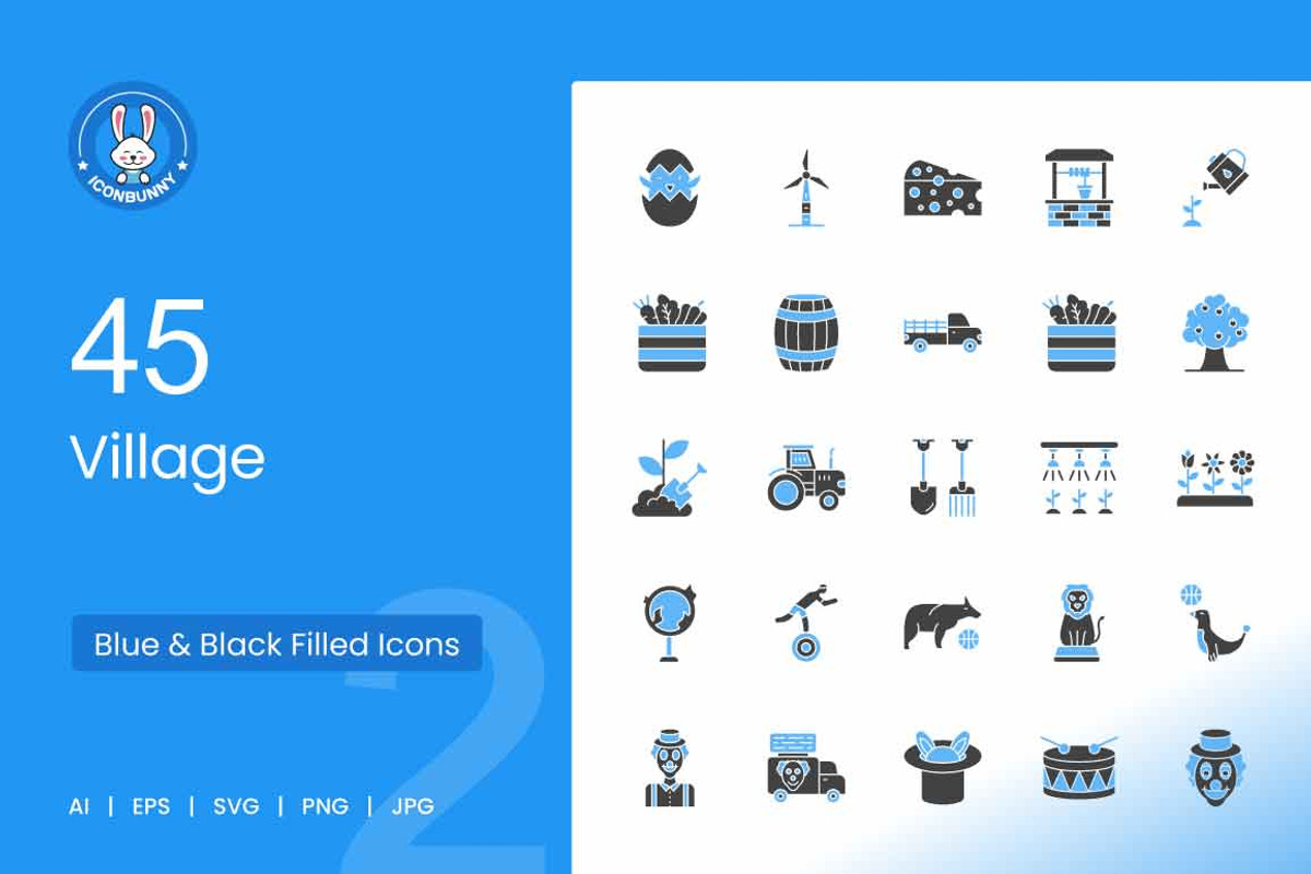 Village Blue & Black Icons, an Icon by IconBunny (Photo 1 of 2)